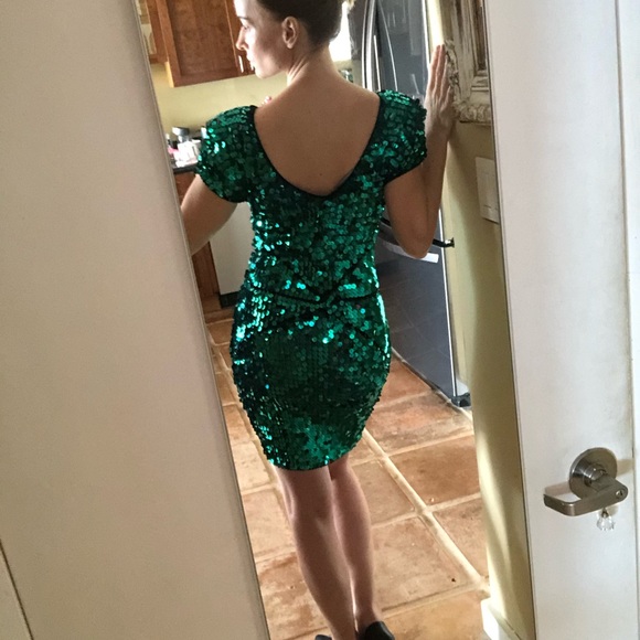 SOLD! French Connection Green Sequin Dress Size 0 - Picture 3 of 7
